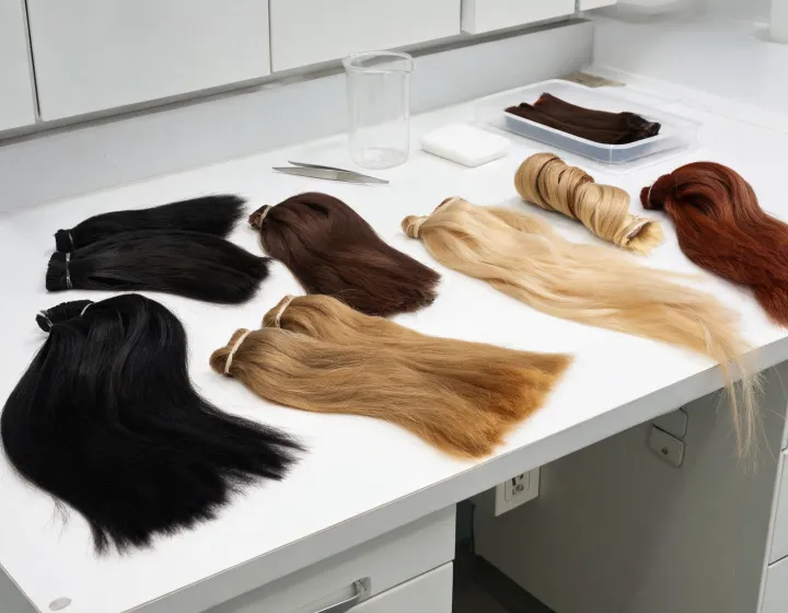 Genius Weft Extensions Sourcing on a cosmetics bench, illustration only